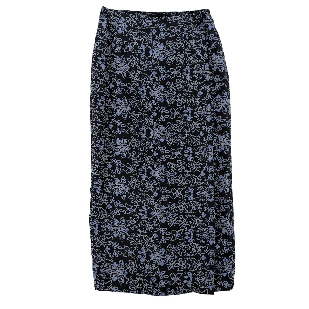 Geoffrey Beene Sport Skirt Womens 10 Black Blue Floral Wrap Maxi Lined NWT